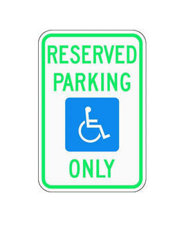 Picture of Handicap Parking Sign, English, White Aluminum 12" x 18"