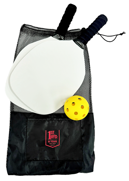 Picture of 3 Piece Pickle Ball Set 2 Paddles and 1 Ball w/Black BagRed 1st Ayd 50th Anniversary Logo