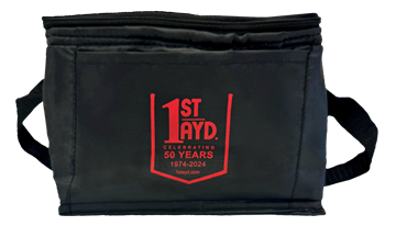 Picture of Kooler Bag w/Carrying Handle and Zipper. Front Pocket. Black with Red 1st Ayd 50th Anniversary Logo