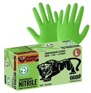 Picture of Green 6 mil Industrial Biodegradable Nitrile PF Glove Wave Textured 9.5" - XL - 100/Box