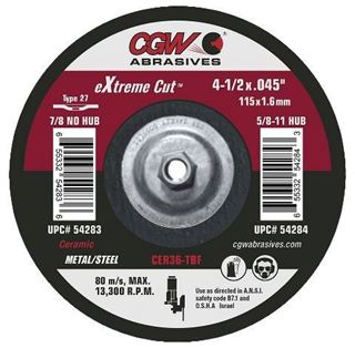 Picture of Ceramic Cutoff Wheels w/ hub 4-1/2 x .045 x 5/8-11; 36 Grit Type 27 10/pk