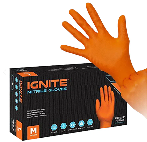 Picture of 7 mil Ignite Orange Nitrile Gloves PF- Multiple Options