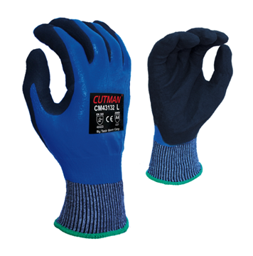 Picture of Cutman A4 Blue Work Gloves 13 gauge, Knit w/ dbl nitrile palm