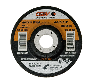 Picture of Grinding Wheel  4-1/2" x 1/4" x 7/8" -T27 Quickie  ZA24T