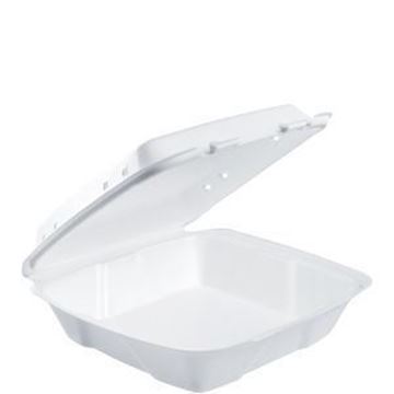 Picture of Dart Foam Hinged 9" Container 2/100/cs  White 9.4" x 9" x 3"  One Compartment
