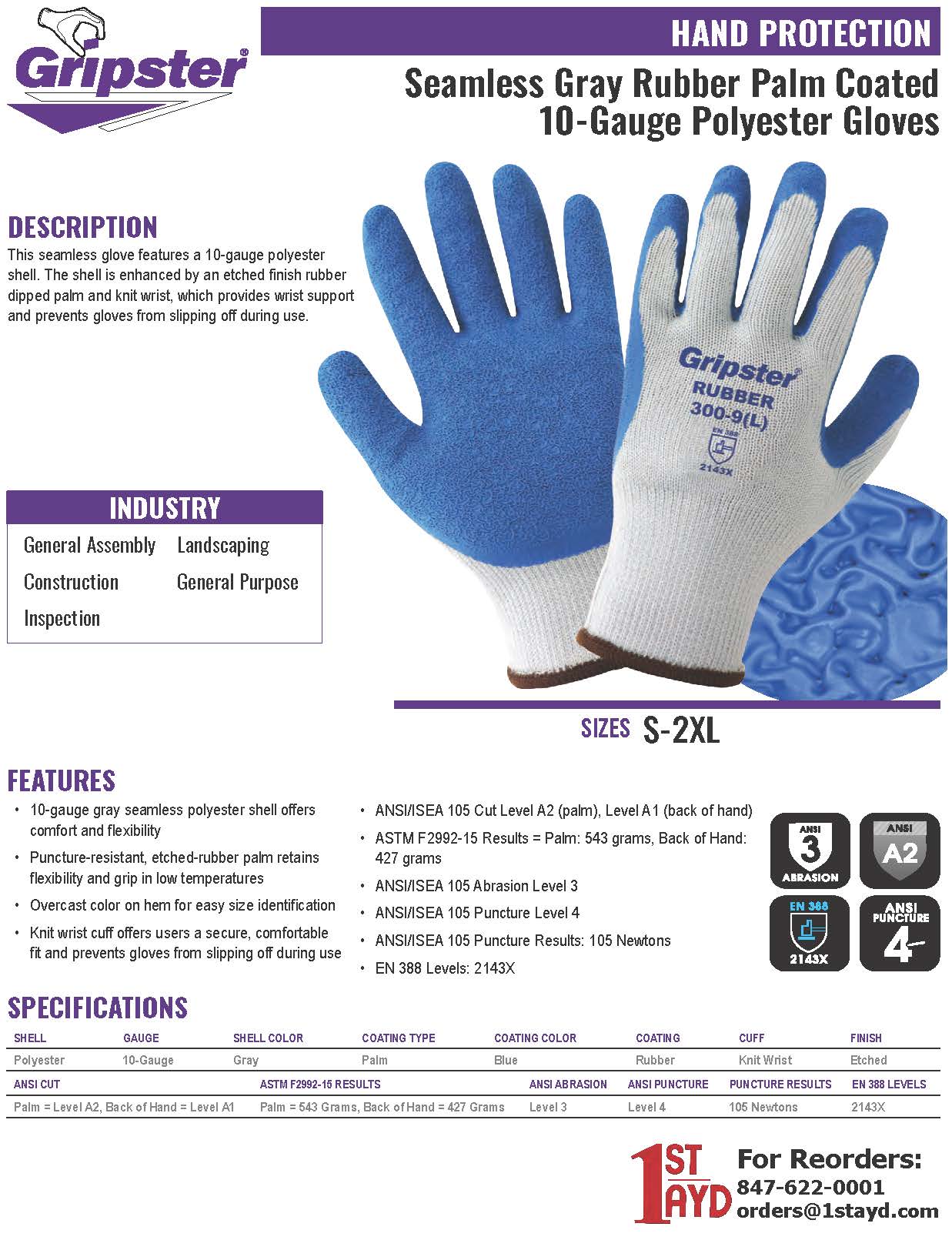 Seamless Rubber Palm Coated Polyester/Cotton Gloves - 300E